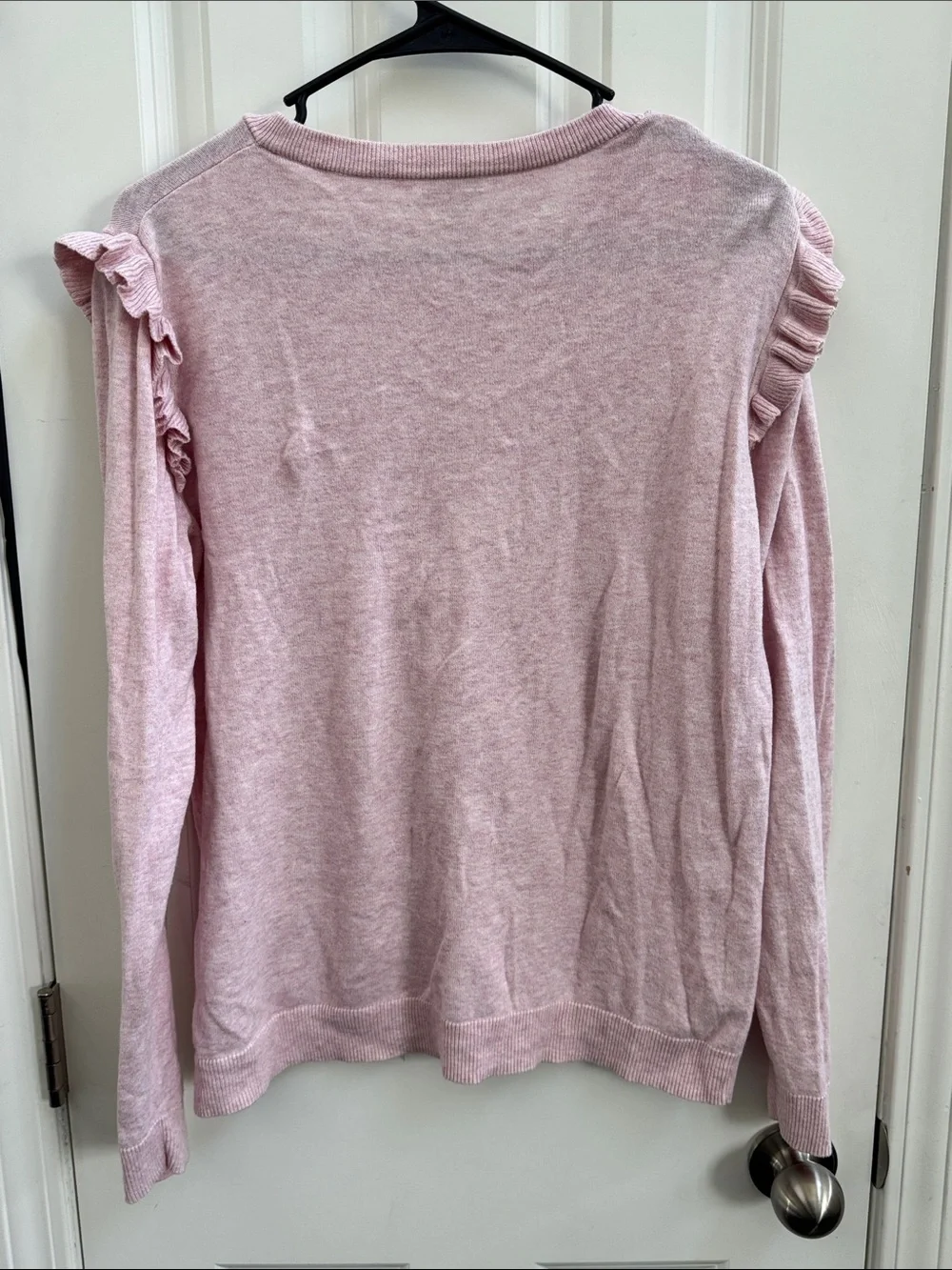 J. Crew Pale Pink Ruffle-Shoulder Sweater